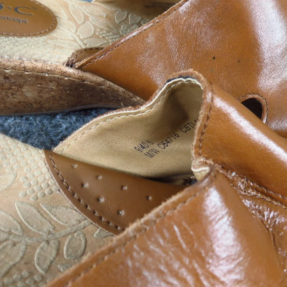 B.O.C. C64716 Women Shoe Wedge Sandal Size 9 Casual Comfort‎ Tan Brown Leather